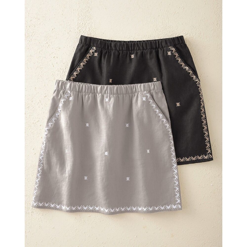 Garnet Hill Embroidered 100% Linen Pull-On Mini Skirt Coastal Resort Summer Sz 8